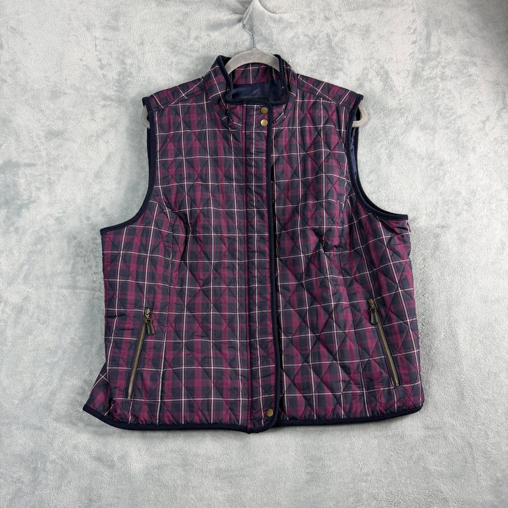 Talbots Womens XL Purple Plaid Quilted Vest Preppy Boho Quiet Luxury Outerwear